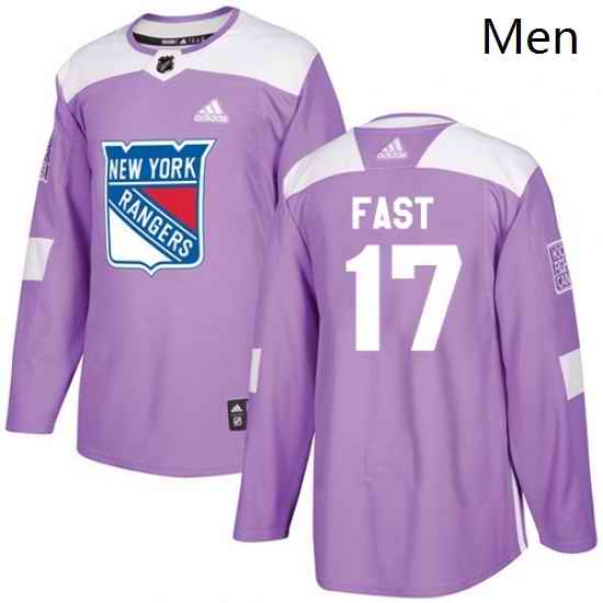 Mens Adidas New York Rangers 17 Jesper Fast Authentic Purple Fights Cancer Practice NHL Jersey